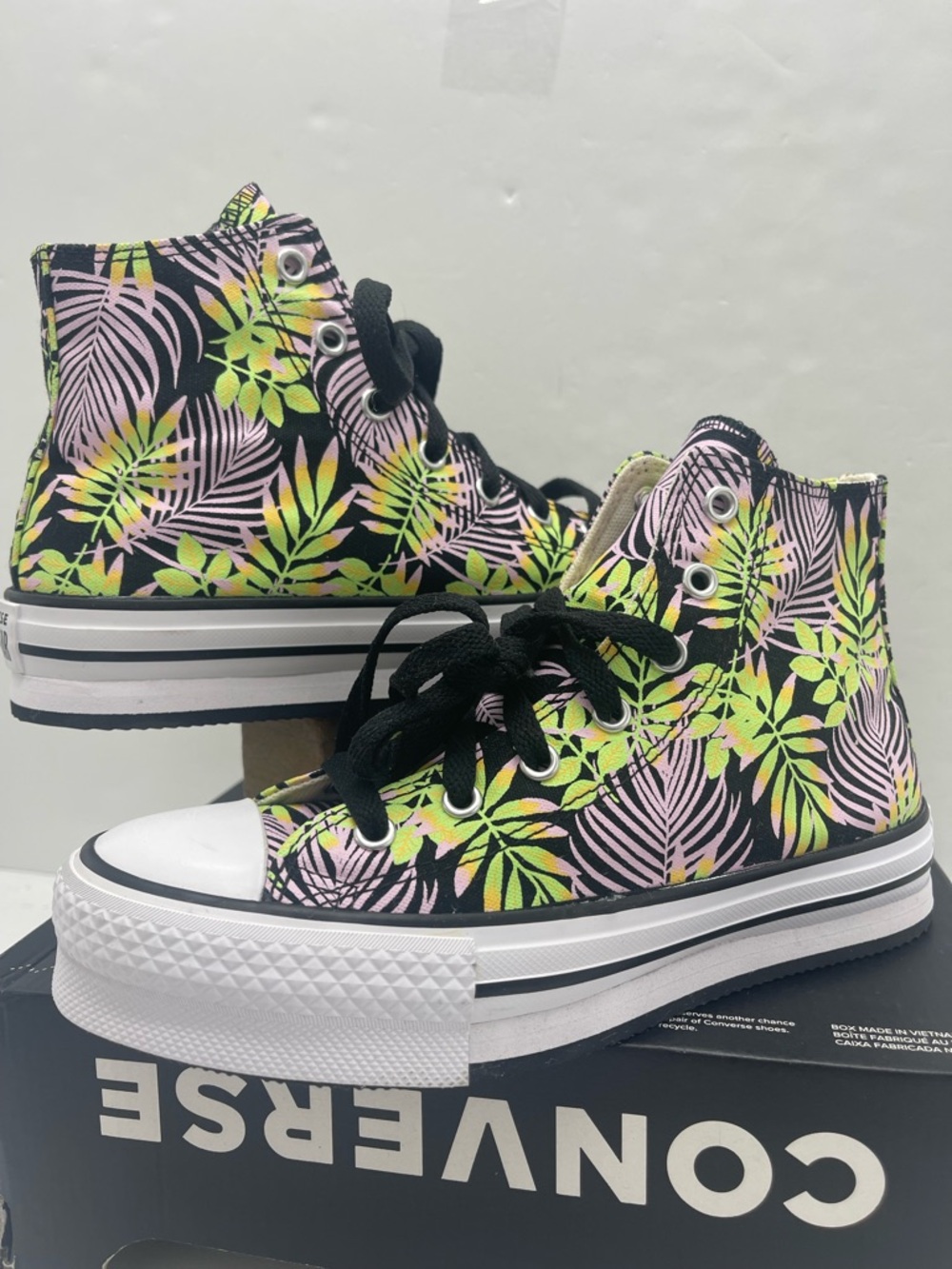 Converse WMNS CTAS EVA Lift Hi A01201C Blk/Pink Foam/Lime Rave Platform Sneakers - Picture 6 of 16